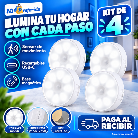 Kit de 4 luces recargables con sensor, sin control remoto